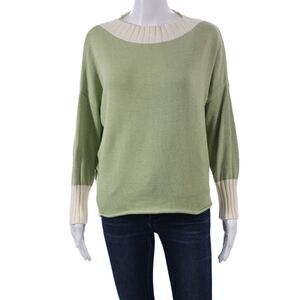 Kash Womens Pullover Sweater Green Cotton Boat Neck Long Sleeve Size 40